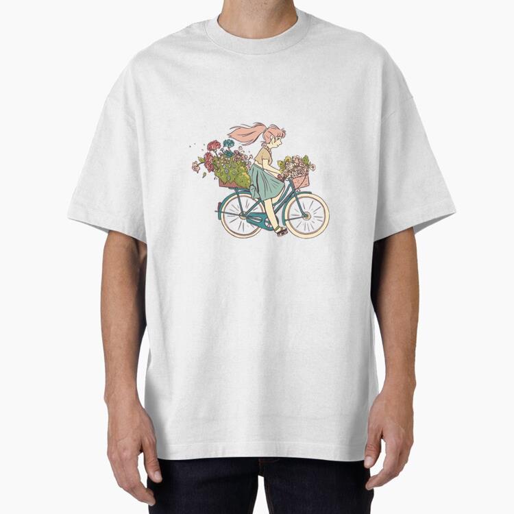 Girl Riding A Bike With Flowers T-Shirt