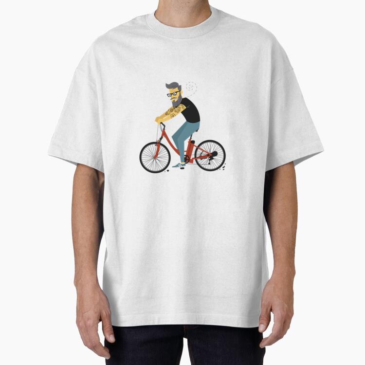 Man Hipster Bicycle Flat T-Shirt