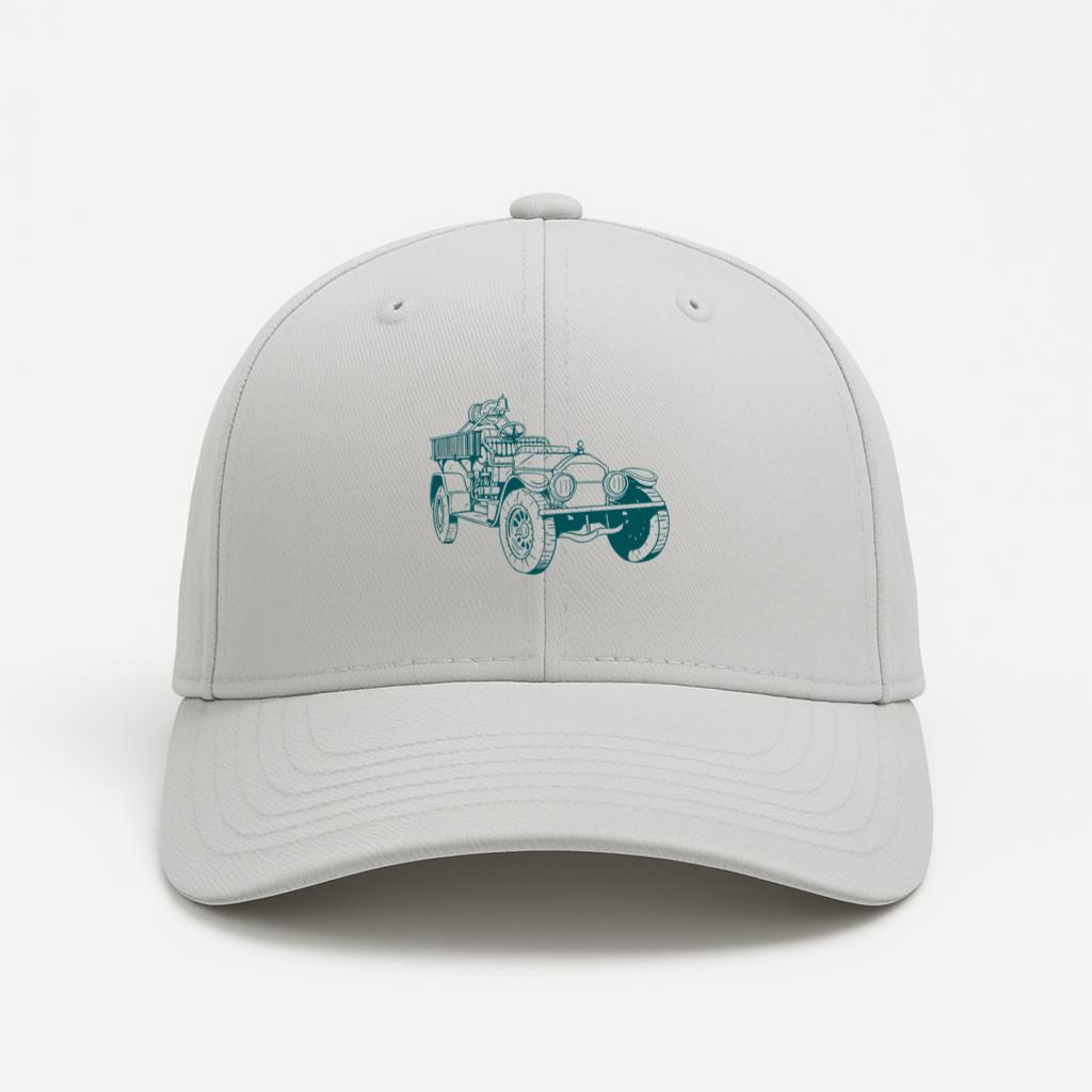 Old Fire Truck Engine Illustration Cap