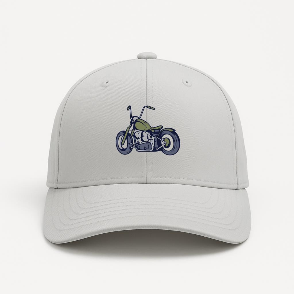 Stylized Cartoon Motorcycle Illustration Cap